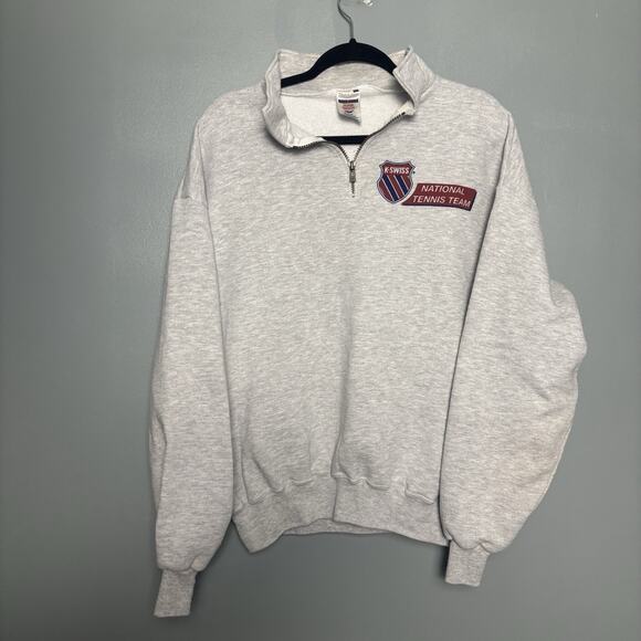 Vintage 90’s K-Swiss National Tennis Team Quarter Zip Grey Sweatshirt XL - Picture 2 of 9